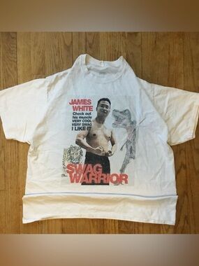 Hanes White Graphic 'Swag Warrior' Short Sleeve Tee with Red Accent